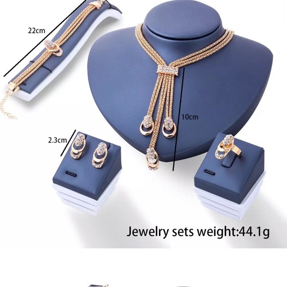 18K Plated Rose Gold Jewelry Set Necklace, Bracelet, Earrings and Ring - Picture 7 of 8